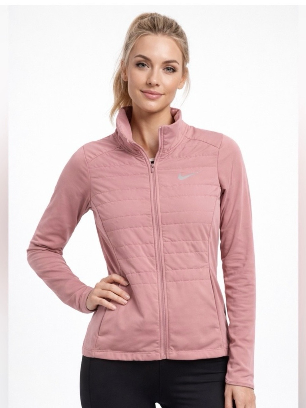 Nike Pink Quilted-Front Full-Zip Utility Jacket